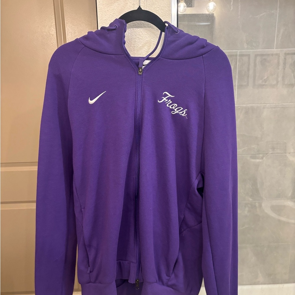 TCU Nike Purple Full-Zip Hoodie with White 'Frogs' Script